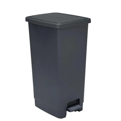 Image de Sundis Flat Bin, poubelle à pédale 40 L, rectangulaire, en plastique recyclé, avec anses pour accrocher et cacher le sac, noir anthracite, cuisine, bureau, buanderie, atelier, garage