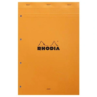 Image de RHODIA 119600C Bloc Notes Agrafé N20 Orange A4+ 21 x 31,8 cm Ligné + marge 80 F Détachables Perf 4 Trous Papier Clairefontaine Blanc g/m² Carte Enduite Paquet de 5 blocs