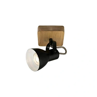 Image de Briloner Applique murale, spot mural, lampe murale rétro, vintage, rotatif et pivotant, 1x GU10, bois métal, noir blanc, 10x10x13,5cm (LxlxH)