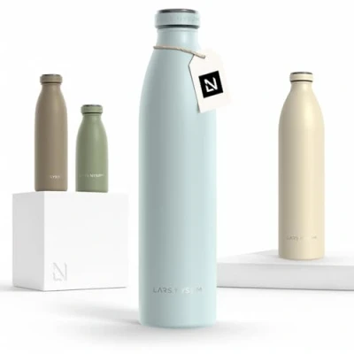 Image de LARS NYSØM Gourde INOX 1000ml 1L Bouteille d’eau isolée étanche pour Le Sport, la Bicyclette, Les Enfants (Misty Blue, 1000ml)
