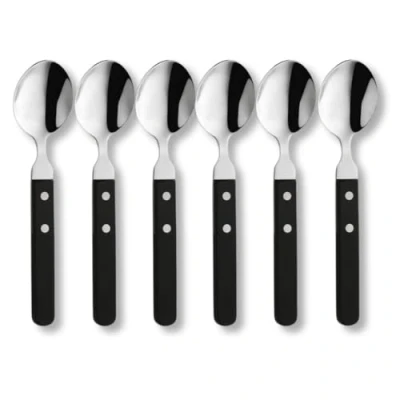 Image de Amefa pizza 7000 Lot de 6 cuillères à pizza/steak pour personnes Poignée noire Acier Inoxydable 18/0 Poli &amp; Poignées 2 rivets en bois Pakka Couverts steak