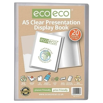 Image de eco Eco127 Porte vues transparent avec 20 pochettes en plastique Format A5 50% recyclé