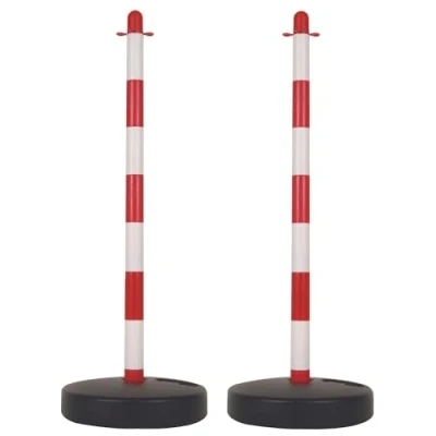 Image de Perel Set avec poteaux de balisage en PVC, pied à lester, chaîne non incluse, délimitation temporaire, pour événements, espaces publics, rouge/blanc, 2 pièces