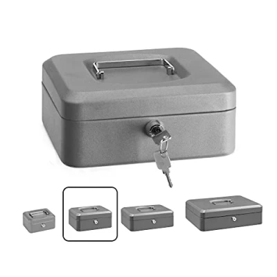 Image de ARREGUI Elegant C9226 Caisse à monnaie et billets clé pour ranger transporter l&#039;argent en acier monnayeur compartiment pieces Coffre fort portatif 20 cm de large Gris graphite