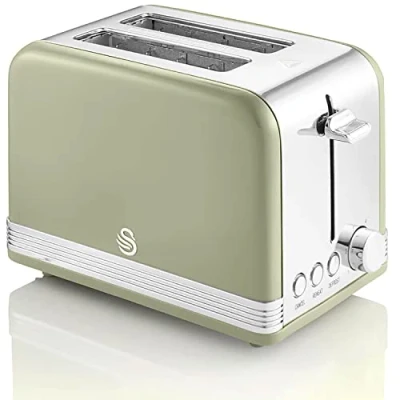 Image de Swan Retro ST19010GNEU Grille pain Large Fente 2 Tranches, Design Vintage, 3 Fonctions : Dégivrage, Réchauffement, Annulation, Régulateur 6 Niveaux de Torréfaction, Acier Inox, Vert, 815W