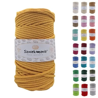 Image de cordon en coton 5 mm 100 m, 46 couleurs, couleur moutarde, fil macramé, de tressé, avec noyau, corde à crochet,