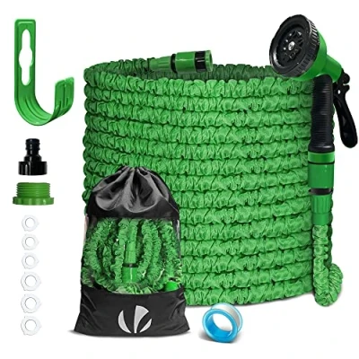 Image de VOUNOT Tuyau d&#039;Arrosage Extensible 30m Adaptable 1/2&quot; et 3/4&quot; 10 Modes de Pulvérisation Flexible Anti Fuite Raccord Sac Rangement Fournis Vert