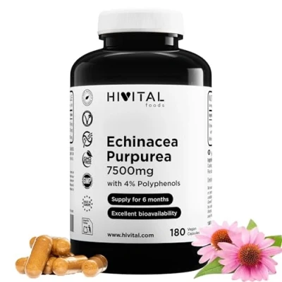 Image de Echinacea Purpurea 7500 mg. 180 gélules végétaliennes pour 6 mois. Aider à traiter les problèmes respiratoires, infections et maladies de la peau, renforcer le système immunitaire