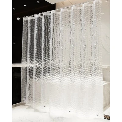 Image de OTraki Rideau de Douche Semi Transparent 240 x 200 cm Anti Moisissure Lavable EVA Bain Imperméable Baignoire 3D Salle avec 16 Anneaux sans PVC