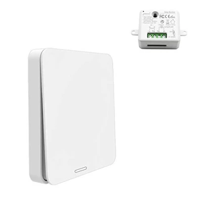 Image de Didikit Kit Interrupteur Sans Fils Télécommande, Pile, Récepteur MINI TAILLE, Portée 200M, Emetteur Radio 433Mhz, Energie Cinétique, Va et Vient, Commande Mural ON/OFF Pour Eclairage