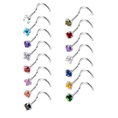 Image de Mudder 20 Gauge 15 Pièces Anneaux de Nez Courbés en Acier Inoxydable Bague du Vis Zircon Piercing Bijoux pour Le Corps, Couleurs, inoxydable, oxyde zirconium,
