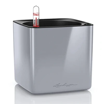 Image de LECHUZA Cube Glossy 14 Système d&#039;irrigation à Broder Titane