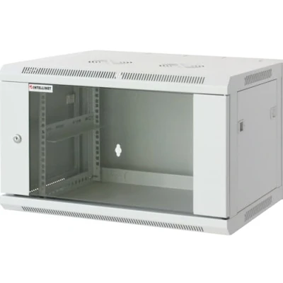 Image de Intellinet Armoire réseau, Montage Mural (Standard), 15U, Profondeur 450 mm, Gris, assemblée, Max 60 kg, Porte en métal et Verre, Panneau arrière, côtés Amovibles, Convient également pour Une