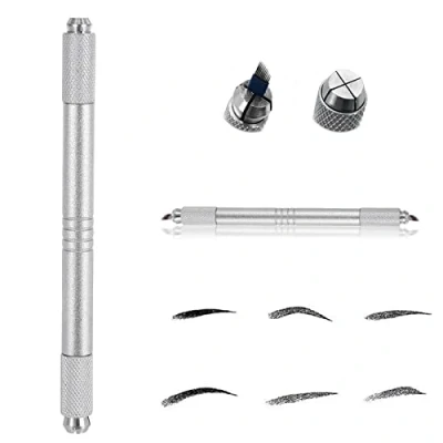 Image de Pinkiou Microblading Pen Eyebrow Tattoo Design à double extrémité pour le maquillage des sourcils (Argent)