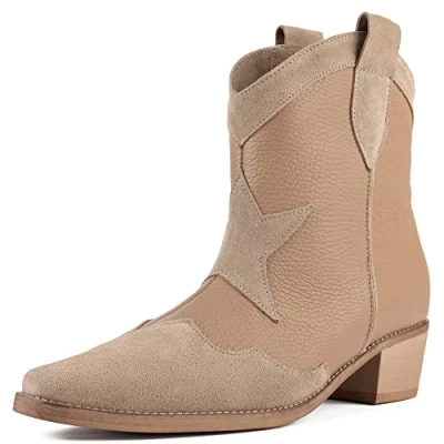 Image de L37 HANDMADE SHOES Femme Bottes de Cowboy I Daim Doublure en Cuir Chaussures Faites à la Main Sky Full of Stars Western, Marron Clair, 39 EU