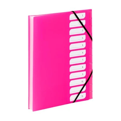 Image de Viquel Trieur document A4 avec 12 Compartiments Organisateur de bureau extensible Porte index Fermeture par élastique Gamme FEEL&#039;EASY Rose