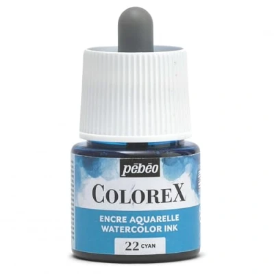 Image de Pébéo Encre Colorex 45 ML Cyan Aquarelle bleu Rendu Velouté Dessin Multi outil Tous Supports