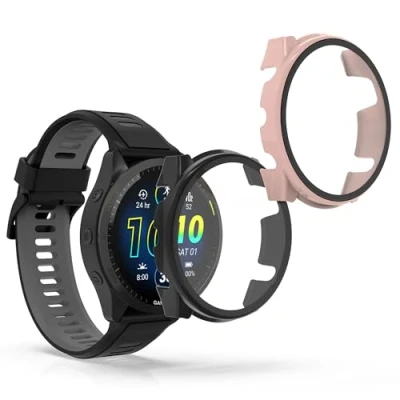 Image de kwmobile Coque Compatible avec Garmin Forerunner 965 2X Étui Cadre écran en Verre trempé pour Fitness Tracker Noir Rose Ancien
