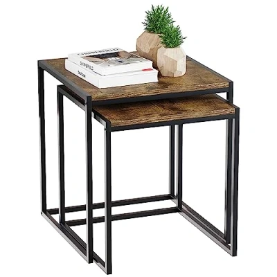Image de Vida Designs Brooklyn gigognes, Bois Foncé, Nest of 2 Tables