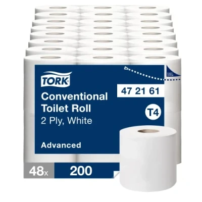 Image de Tork T4 Papier Toilette Rouleau traditionnel blanc, Advanced, 2 plis, 48 x 200 feuilles, 472161