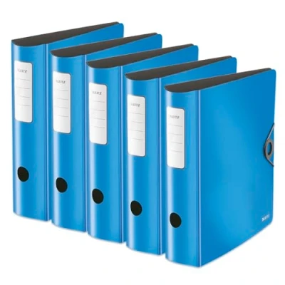 Image de Leitz 10471030 Active Solid Lot de 5 classeurs qualité à 180 Format A4 Dos arrondi 8,2 cm large Fermeture élastique Polyfoam léger En plastique Bleu clair