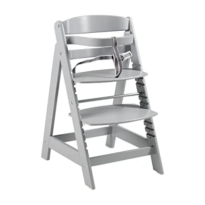 Image de roba Chaise Haute Évolutive en Bois Gris Sit Up Click Hauteur Réglable par un Seul Clic Certifiée EPH de 6 Mois jusqu&#039;à 70 kg avec Barre Sécurité