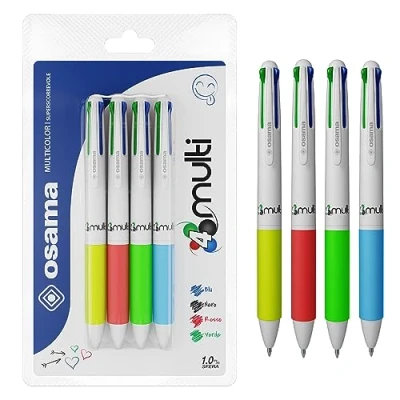 Image de Osama Stylo 4 Couleur, Set Unités Assorties, Encre Bleu, Rouge, Vert et Noir Bille 0.1 mm, Idéal pour Papeterie, Accessoire Bureau Fourniture Scolaire Couleur avec Trait Fluide