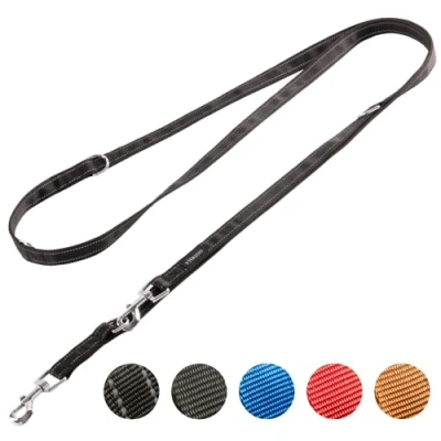 Image de Vitazoo Laisse de Dressage pour Chien 3 m Double Longe en Graphite Nylon Petit Moyen et Grand Laisses Chiens Ajustables à 4 Longueurs Différentes Noir Réflechissant