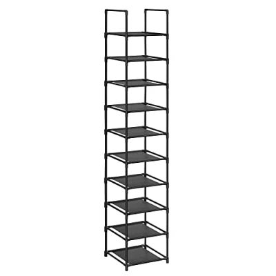 Image de SONGMICS Étagère Chaussure à 10 Niveaux, Range Chaussure, Porte Meuble de Rangement, 33 x 173 cm, Cadre en Métal, Tissu Non tissé, pour Entrée, Chambre, Noir LSR110B02