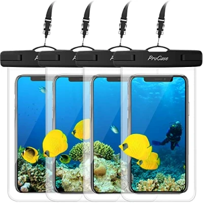 Image de ProCase Pochette Étanche Téléphone Certifiée IPX8【Lot de 4】, Housse Étui Universel pour Jusqu&#039;à 6.5 Pouces, iPhone 11 Pro Max XS XR X, Samsung S10 S9 S8, Huawei P30 P20 Noir