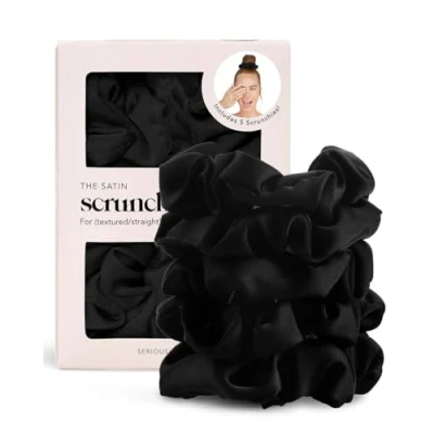 Image de Chouchous en satin pour femmes soie cheveux filles Attaches sans dommage Porte queue soie, 5 pcs (Noir)