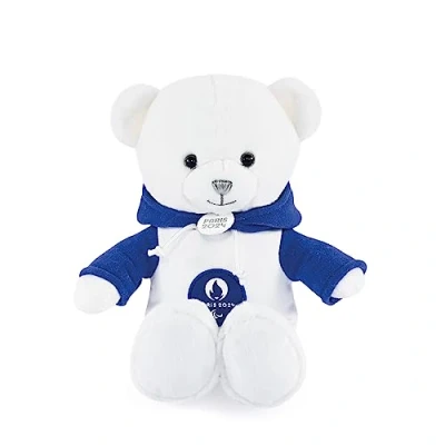 Image de Doudou et Compagnie Ours Paris 2024 Licence Officielle des Jeux Olympiques De Peluche Avec Sweat à Capche Bleu Dès la naissance Pour Bébé 25 cm Marron JO2446
