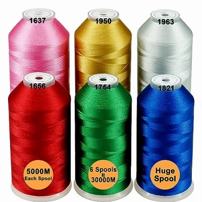 Image de New brothread Lot de 6 Couleurs Christmas Polyester Fil machine à broder Énorme bobine 5000M pour toutes les machines