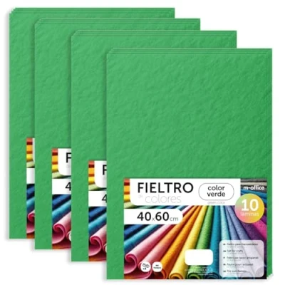 Image de m office Feutrine Loisir Créatif, de Couleurs, Douce et Flexible, Matériau pour Couture, Tissus Patchwork, Idéale Projets DIY, Artisanat ou Décoration, 40x60cm (Vert, 40 pcs)