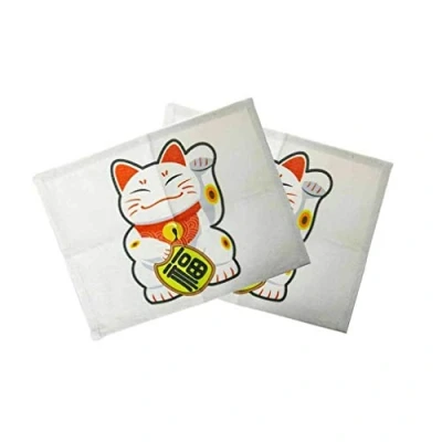 Image de lachineuse 2 Sets de Table Chat Maneki Neko Dessous Japonais en Tissu 40 x 30 cm Idée Cadeau Japon Cuisine Mignon Objet Décoration Asiatique Coloris Blanc