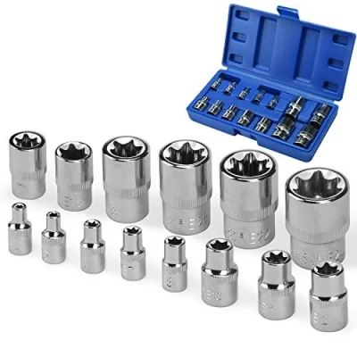 Image de Jeu de 14 douilles femelles Torx E4 E24 sur rail 1/4&quot;, 1/2&quot;, 3/8&quot;