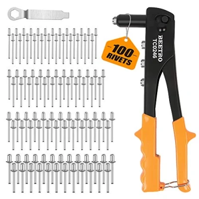 Image de BEETRO Riveter à Main Robuste, Pistolet 3/32&quot; 1/8&quot;, 5/32&quot; 3/16&quot;, 4 pièces de nez Comprenant 100 Rivets, Durable et adapté pour Le métal, Plastique Cuir