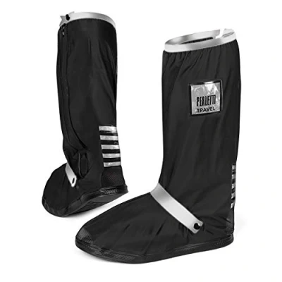 Image de PERLETTI Travel Couvre Chaussures Noir Imperméables Résistants Réutilisables Surchaussures Étanches Pluie Neige Boue Détails Réfléchissants Semelle Antidérapante Renforcée (M (40/42 EU), Argenté)