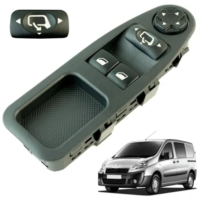 Image de Bouton leve vitre compatible pour Expert 2, Scudo 2 et Jumpy (2007 2018) commande lève avant gauche (conducteur) AVEC rétroviseurs rabattables 6554ZJ