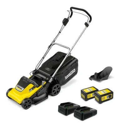 Image de Tondeuse à gazon sans fil 36 V Karcher LMO 4 18 Dual avec 2 batteries 18V 5Ah, moteur brushless, autonomie 450 m², coupe 37 cm