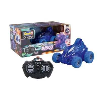 Image de Revell Control, RC Stunt Car Disco, télécommande GHz, éclairage LED coloré, clignotant, facile à contrôler, fonctions amusantes, longueur 13 cm, partir de 4 ans