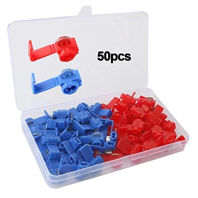 Image de QitinDasen 50Pcs Rapide Épissure Fils Connecteurs Set, Connecteur Dérivation Rapide, Raccords Auto Dénudants, Cosse Electrique (25Pcs Rouge + 25Pcs Bleu)