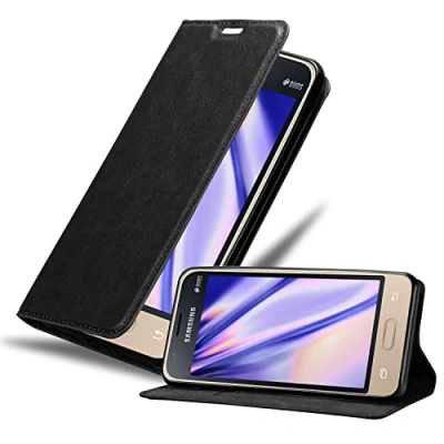 Image de cadorabo Housse Compatible avec Samsung Galaxy J1 Mini en Noir Nuit Étui de Protection Fermeture magnétique, Fonction Support et Compartiment pour Carte