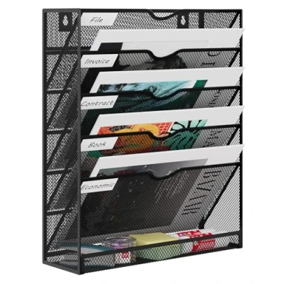 Image de EasyPAG 6 Compartiments Métal Porte Document Mural A4 Revue Suspendu Organisateur de Bureau à Suspendre Banette Rangement Range Papier Corbeille a Courrier Murale,Noir