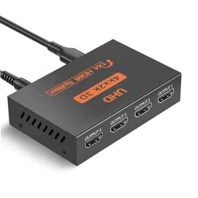 Image de Répartiteur HDMI 1 entrée 4 Sorties, Splitter 4K Commutateur Supporte 3D 1080p, Multiprise pour TV, PS3/4, Xbox, Moniteur, Projecteur