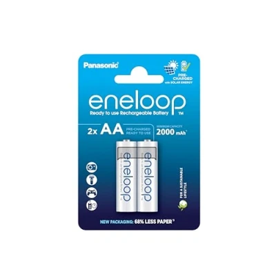 Image de eneloop, Piles Rechargeables AA/Mignon, Lot de 2, capacité Min. 2000 mAh, Ni MH, prêt à l&#039;emploi, jusqu&#039;à Fois, Emballage sans Plastique, Standard, Blanches