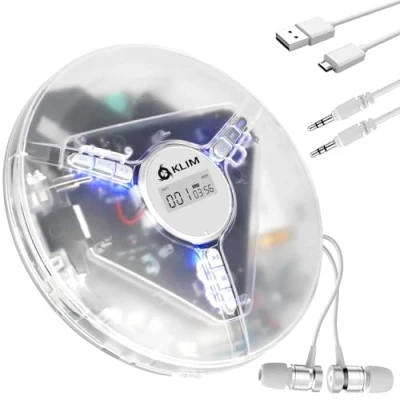 Image de KLIM Discman Lecteur CD Portable avec Batterie Intégrée Nouveauté 2024 Écouteurs Fusion Baladeur pour Voiture, Mini Walkman CD, Compatible R, RW et MP3 Transparent