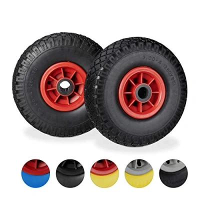 Image de roue de brouette, lot 4, caoutchouc, 3.00 4&quot;, rechange, pour axe 25 mm, 260x85 noir rouge