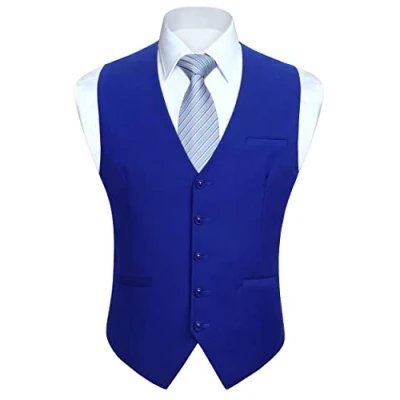 Image de Enlision Gilet de mariage en coton a manches courtes pour hommes Bleu royal
