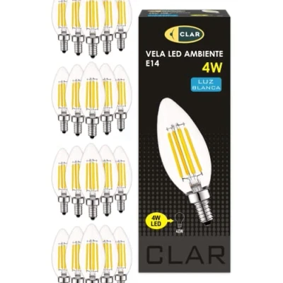Image de CLAR Ampoule Flamme, Flamme E14, Petit Culot à Vis, LED, LED Filament E14 4000K (6W Pack 20)